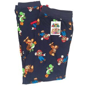 NEW Super Mario Nintendo Kart Character Jogger Pajama Pants - Navy Blue Men's XL